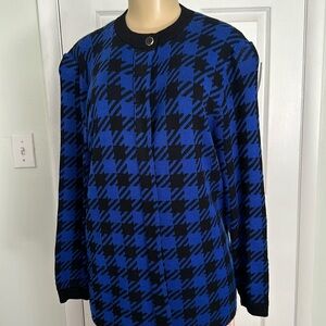 Vintage St John Plaid Button Up Sweater Black and Blue Size 6